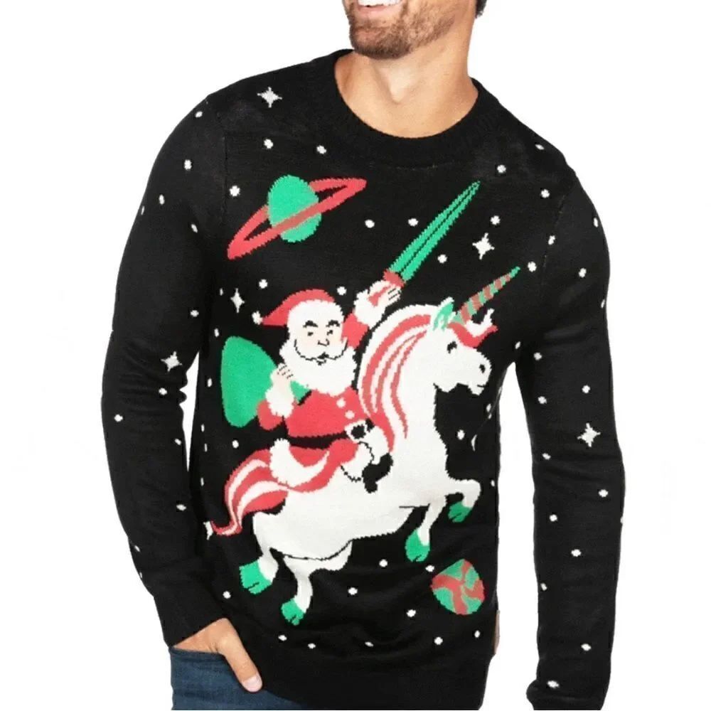 NWT Tipsy Elves MEN'S SANTA UNICORN UGLY CHRISTMAS SWEATER. Size L.  Holidays